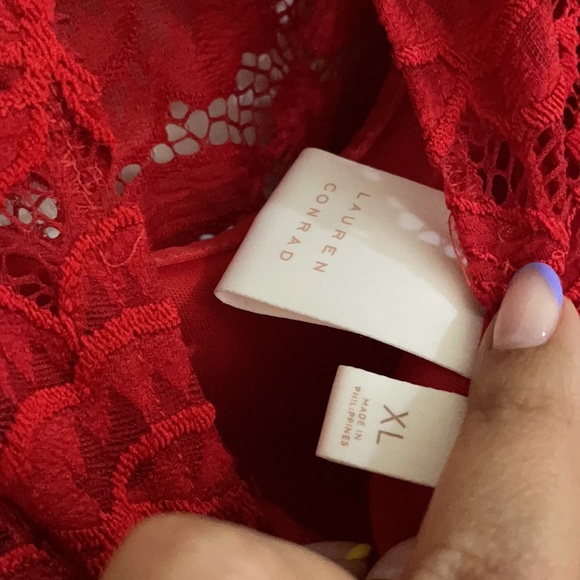 Sexy Red lace midi dress Lauren Conrad fully lined - Picture 4 of 5